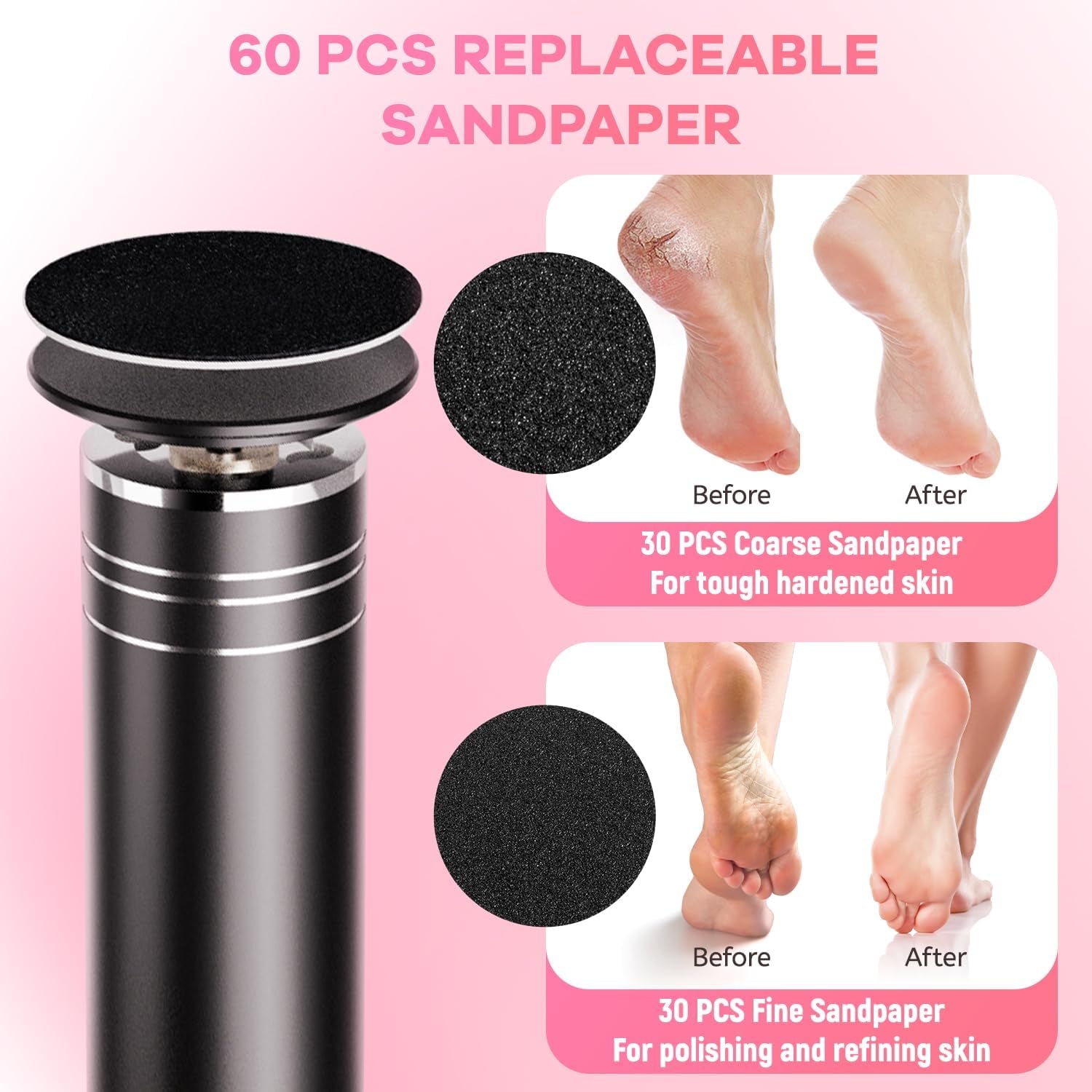 Electric Foot Callus Remover - Professional Aluminum Foot File Adjustable Speed with 60Pcs Sandpaper Disks Summer Pedicure Tool for Dead Skin